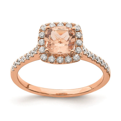 Verlobungsring mit Halo aus 14K Roségold mit Morganit und echten Diamanten