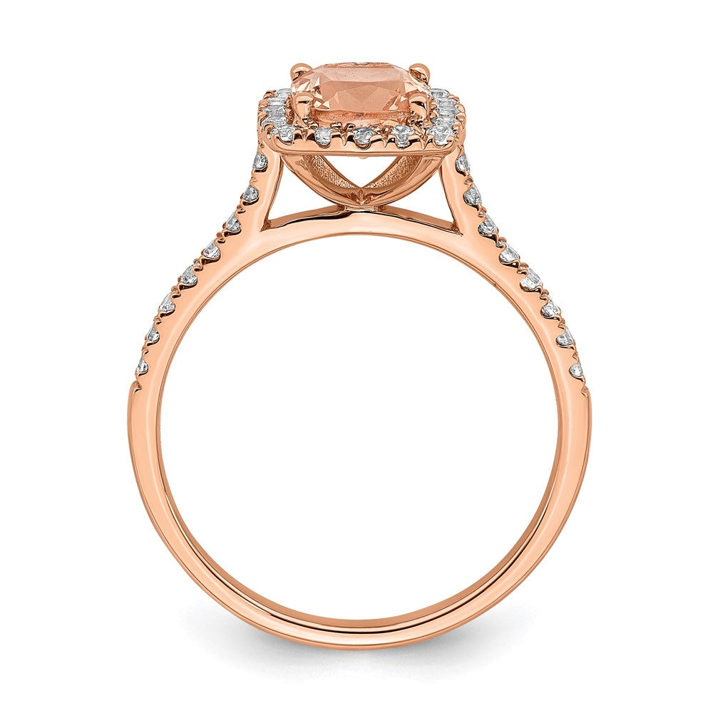 Pure Serenity 14K Roségold Verlobungsring mit 0,25 ct. Laborgezüchtetem Diamant VS/SI+ G+ und Kissenschliff-Morganit-Halo