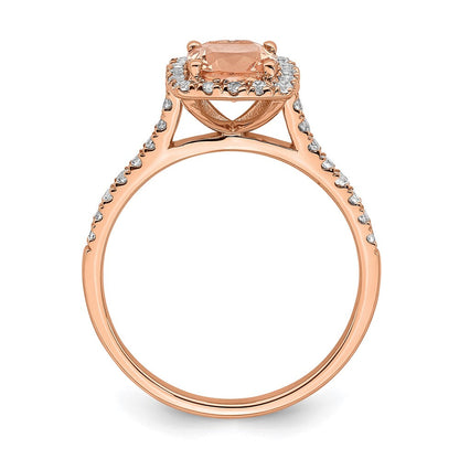Pure Serenity 14K Roségold Verlobungsring mit 0,25 ct. Laborgezüchtetem Diamant VS/SI+ G+ und Kissenschliff-Morganit-Halo