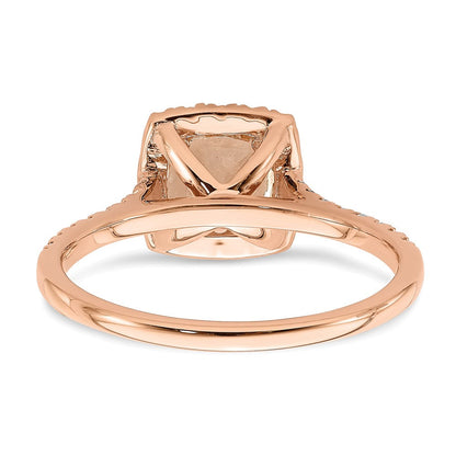 Pure Serenity 14K Roségold Verlobungsring mit 0,25 ct. Laborgezüchtetem Diamant VS/SI+ G+ und Kissenschliff-Morganit-Halo