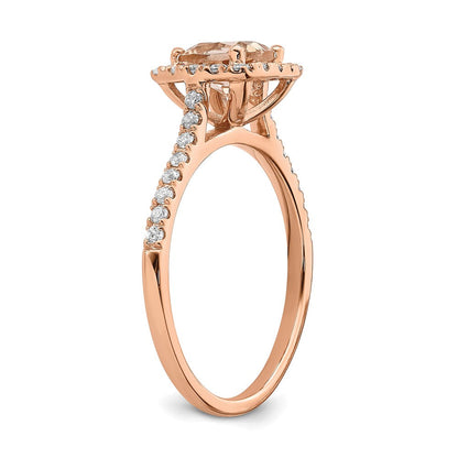 Pure Serenity 14K Roségold Verlobungsring mit 0,25 ct. Laborgezüchtetem Diamant VS/SI+ G+ und Kissenschliff-Morganit-Halo