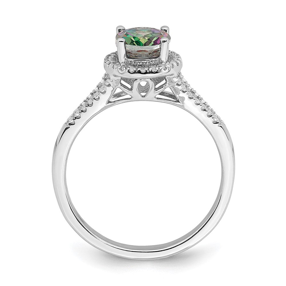 14K Weißgold Mystic-Fire-Verlobungsring mit echten Diamanten und Halo-Fassung