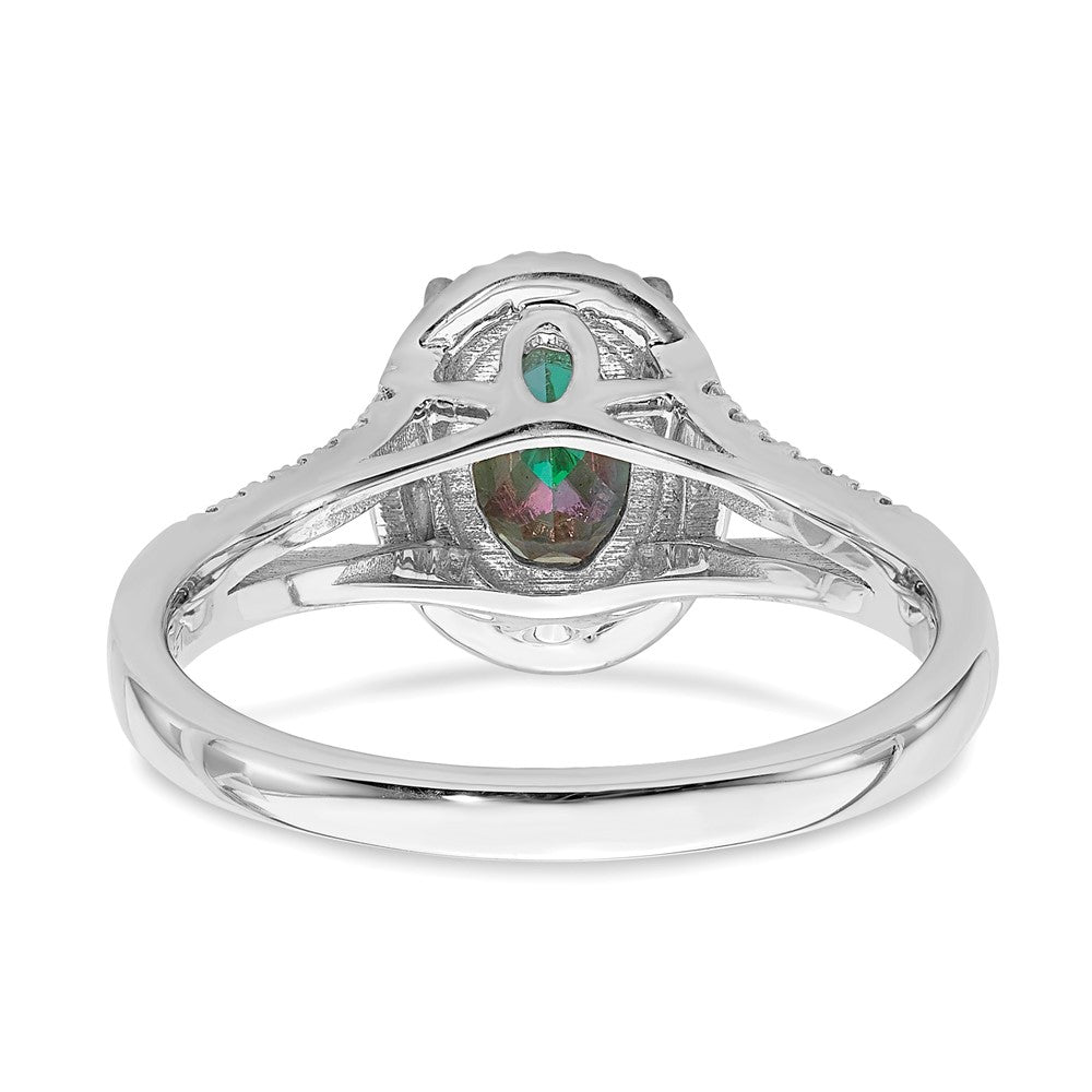 14K Weißgold Mystic-Fire-Verlobungsring mit echten Diamanten und Halo-Fassung