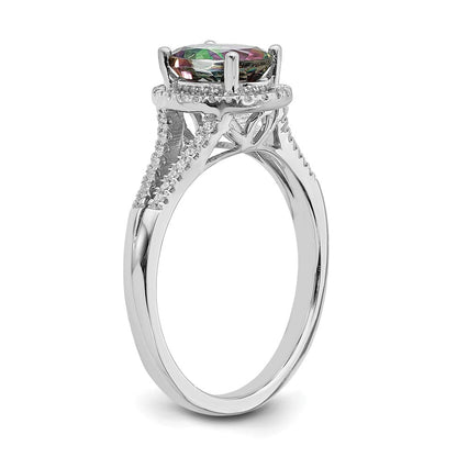 14K Weißgold Mystic-Fire-Verlobungsring mit echten Diamanten und Halo-Fassung