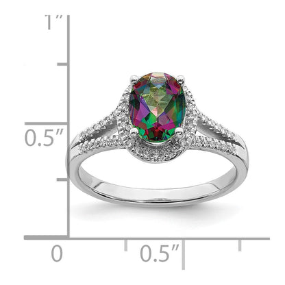 14K Weißgold Mystic-Fire-Verlobungsring mit echten Diamanten und Halo-Fassung