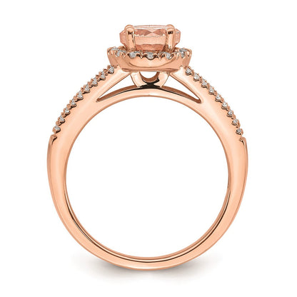 14K Roségold Morganit Echtdiamant-Halo-Verlobungsring