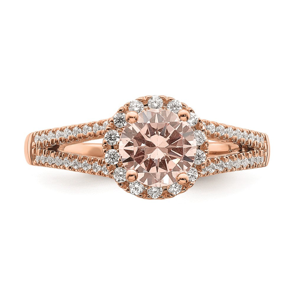 14K Roségold Morganit Echtdiamant-Halo-Verlobungsring