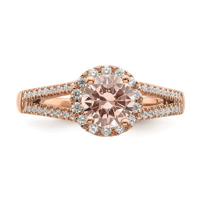 14K Roségold Morganit Echtdiamant-Halo-Verlobungsring