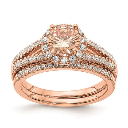 14K Roségold Morganit Echtdiamant-Halo-Verlobungsring