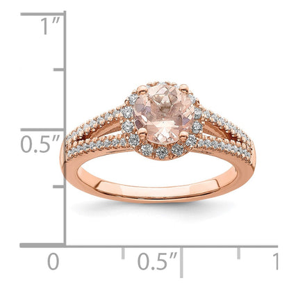 14K Roségold Morganit Echtdiamant-Halo-Verlobungsring