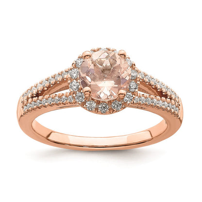 14K Roségold Morganit Echtdiamant-Halo-Verlobungsring