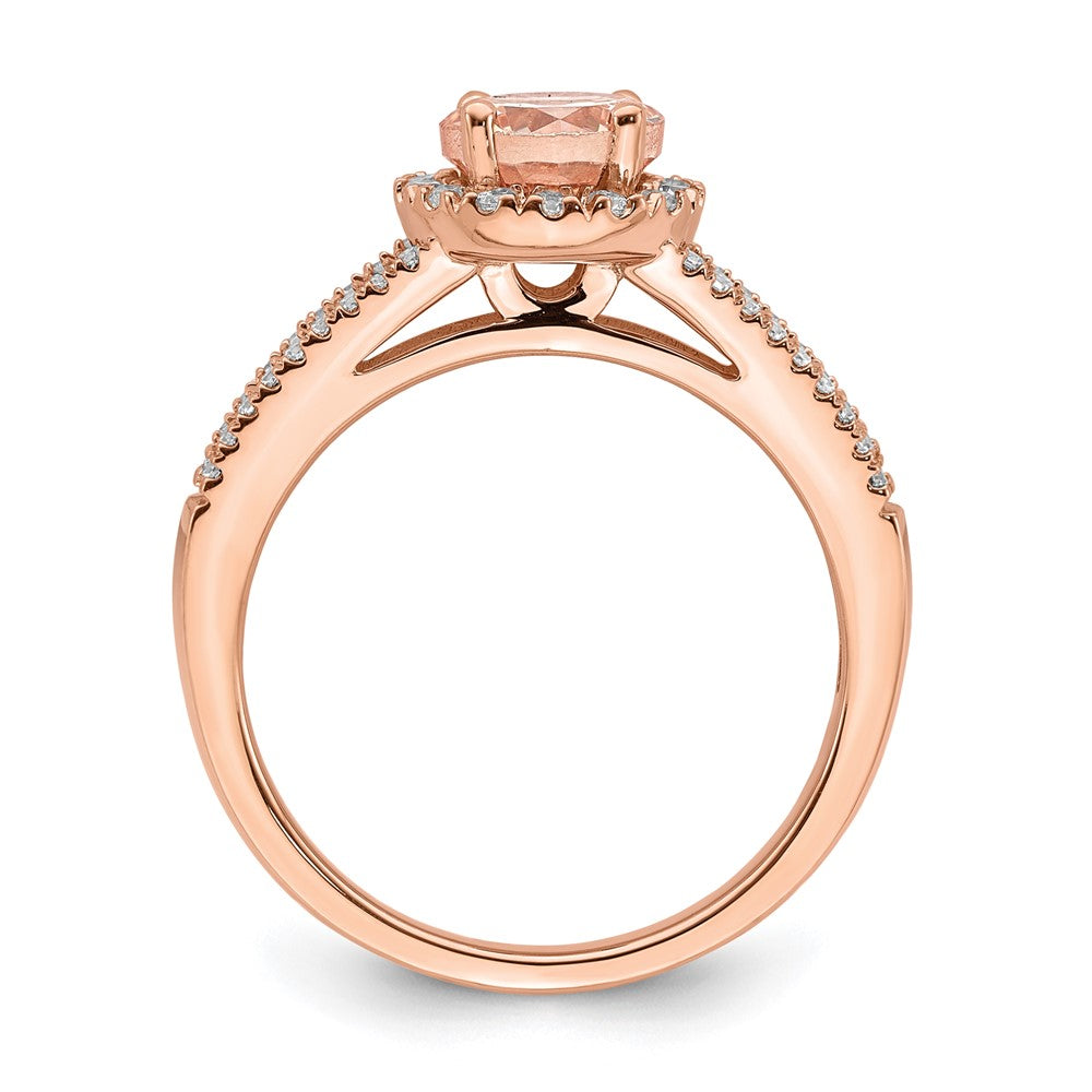Pure Serenity 14K Roségold Verlobungsring mit 0,25 ct. Diamant aus dem Labor VS/SI+ G+ und rundem Morganit-Halo