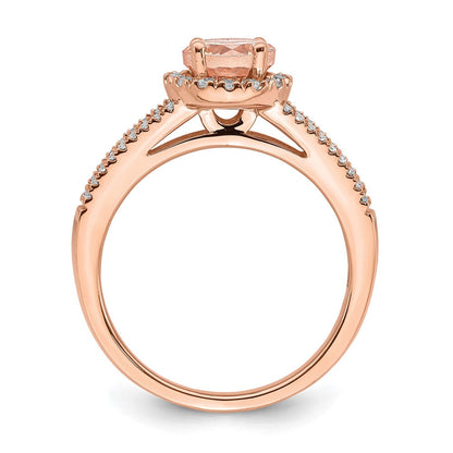 Pure Serenity 14K Roségold Verlobungsring mit 0,25 ct. Diamant aus dem Labor VS/SI+ G+ und rundem Morganit-Halo