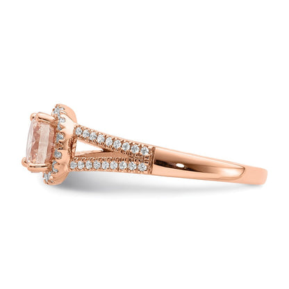 Pure Serenity 14K Roségold Verlobungsring mit 0,25 ct. Diamant aus dem Labor VS/SI+ G+ und rundem Morganit-Halo