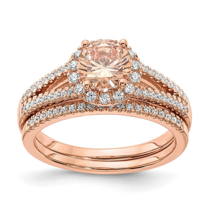 Pure Serenity 14K Roségold Verlobungsring mit 0,25 ct. Diamant aus dem Labor VS/SI+ G+ und rundem Morganit-Halo