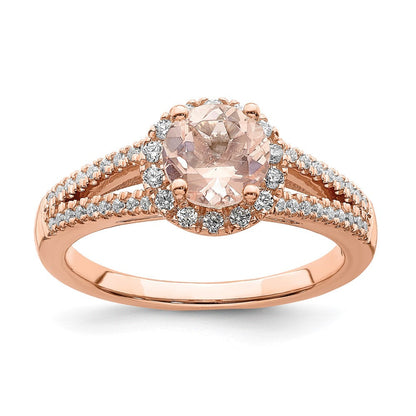Pure Serenity 14K Roségold Verlobungsring mit 0,25 ct. Diamant aus dem Labor VS/SI+ G+ und rundem Morganit-Halo