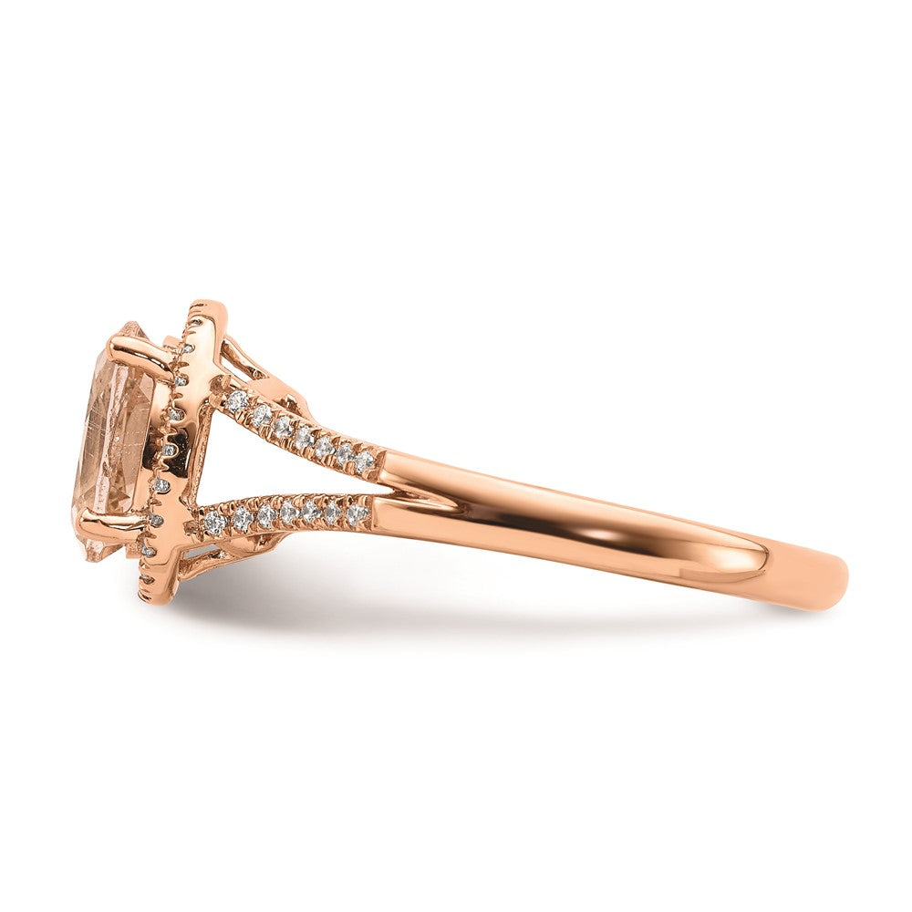 14K Roségold Verlobungsring mit Morganit und echten Diamanten im Halo-Design
