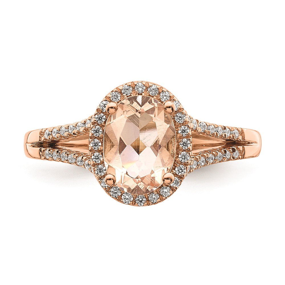 14K Roségold Verlobungsring mit Morganit und echten Diamanten im Halo-Design