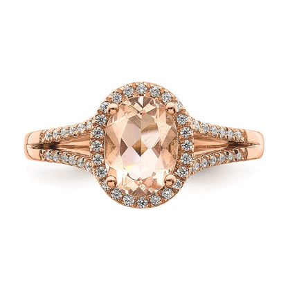 14K Roségold Verlobungsring mit Morganit und echten Diamanten im Halo-Design