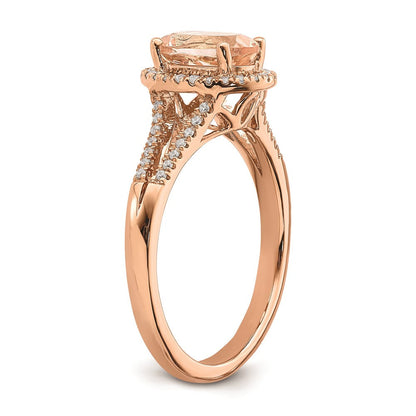 14K Roségold Verlobungsring mit Morganit und echten Diamanten im Halo-Design
