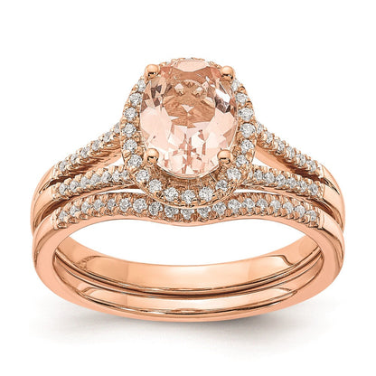 14K Roségold Verlobungsring mit Morganit und echten Diamanten im Halo-Design