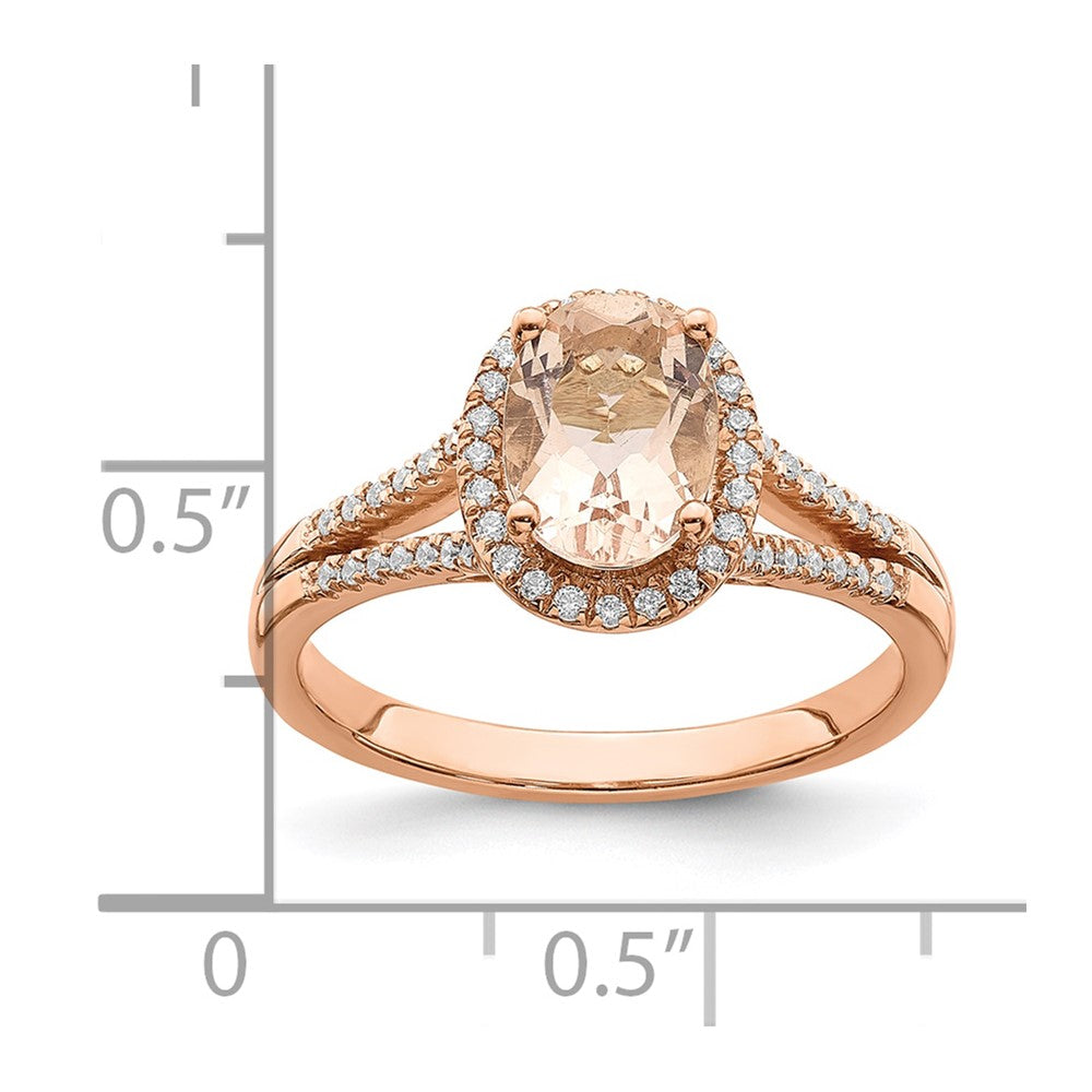 14K Roségold Verlobungsring mit Morganit und echten Diamanten im Halo-Design