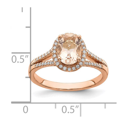 14K Roségold Verlobungsring mit Morganit und echten Diamanten im Halo-Design