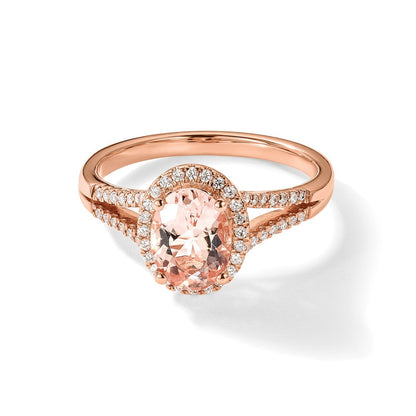 14K Roségold Verlobungsring mit Morganit und echten Diamanten im Halo-Design