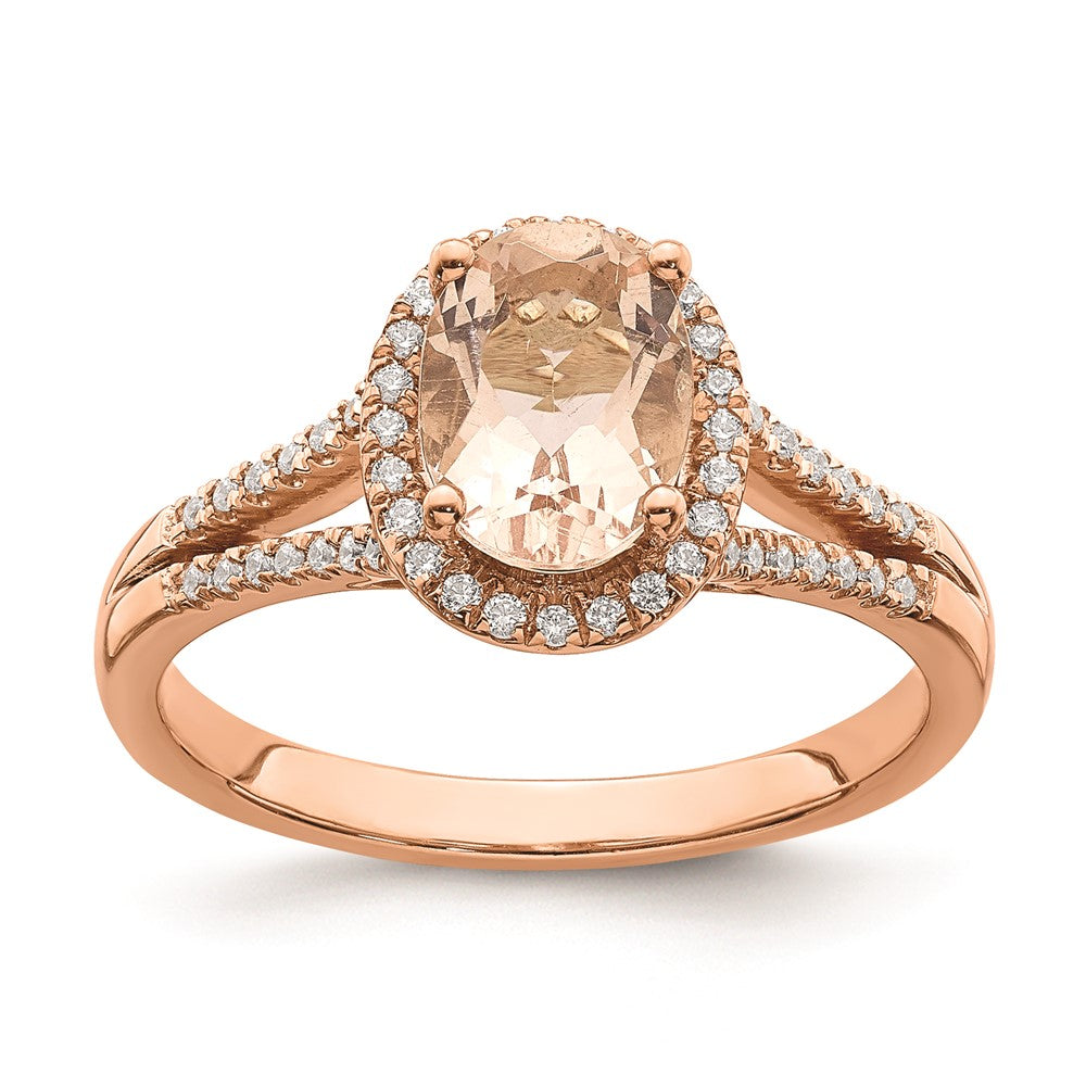 14K Roségold Verlobungsring mit Morganit und echten Diamanten im Halo-Design