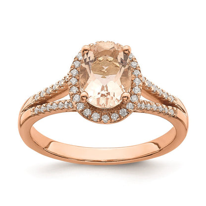 14K Roségold Verlobungsring mit Morganit und echten Diamanten im Halo-Design