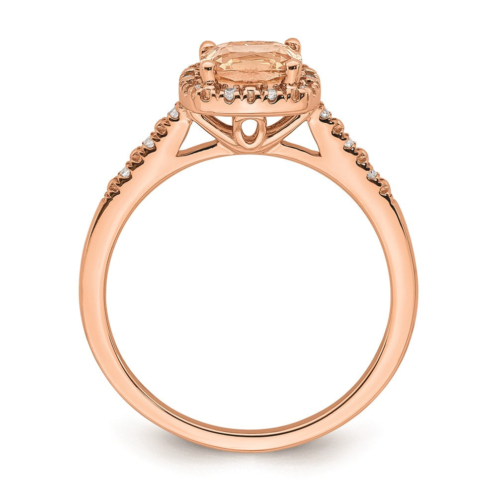 14K Roségold-Verlobungsring mit Morganit, echten Diamanten und Halo-Fassung