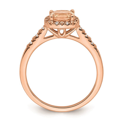 14K Roségold-Verlobungsring mit Morganit, echten Diamanten und Halo-Fassung