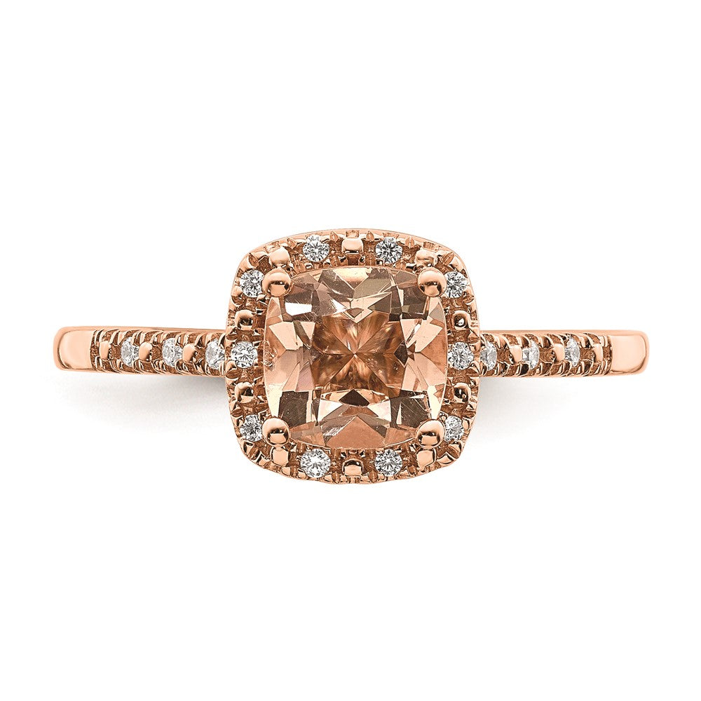 14K Roségold-Verlobungsring mit Morganit, echten Diamanten und Halo-Fassung
