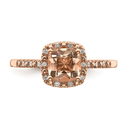 14K Roségold-Verlobungsring mit Morganit, echten Diamanten und Halo-Fassung