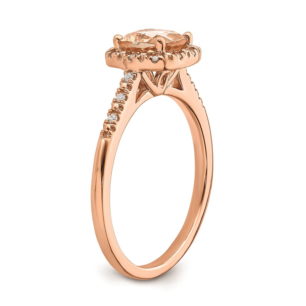 14K Roségold-Verlobungsring mit Morganit, echten Diamanten und Halo-Fassung