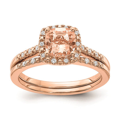 14K Roségold-Verlobungsring mit Morganit, echten Diamanten und Halo-Fassung