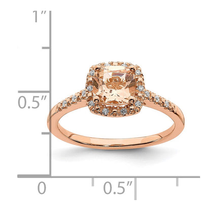 14K Roségold-Verlobungsring mit Morganit, echten Diamanten und Halo-Fassung