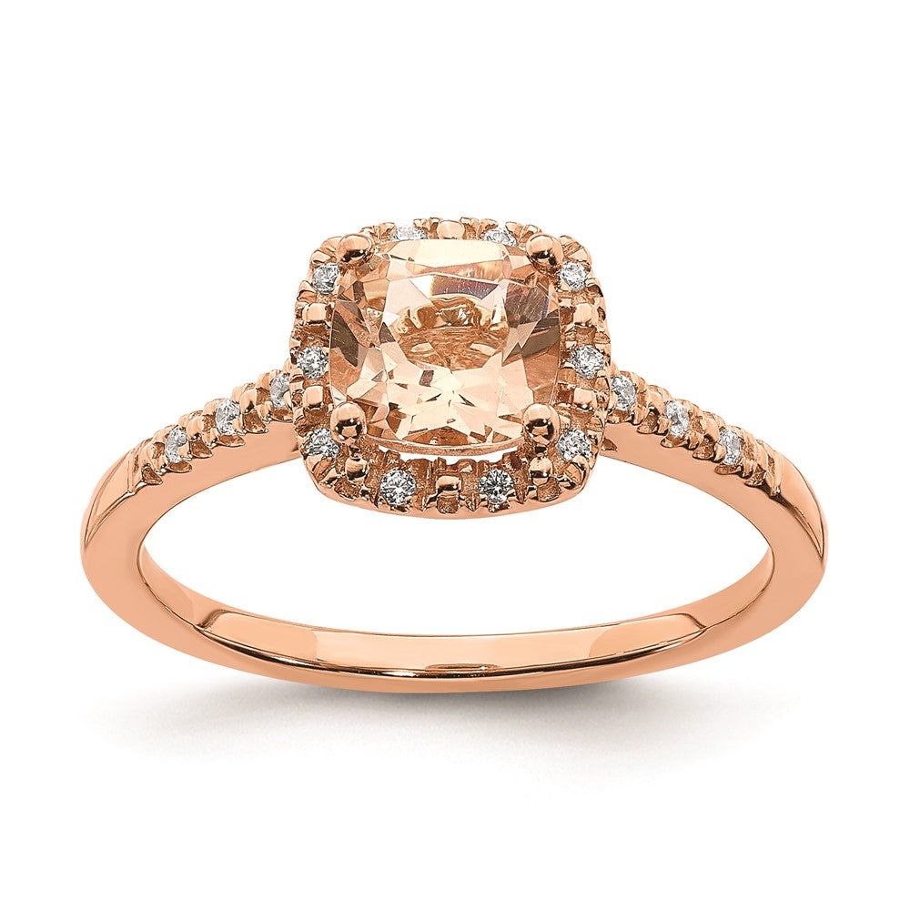 14K Roségold-Verlobungsring mit Morganit, echten Diamanten und Halo-Fassung