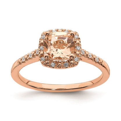 14K Roségold-Verlobungsring mit Morganit, echten Diamanten und Halo-Fassung