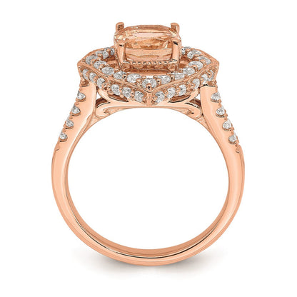 14K Roségold Morganit Verlobungsring mit echten Diamanten und Halo-Fassung
