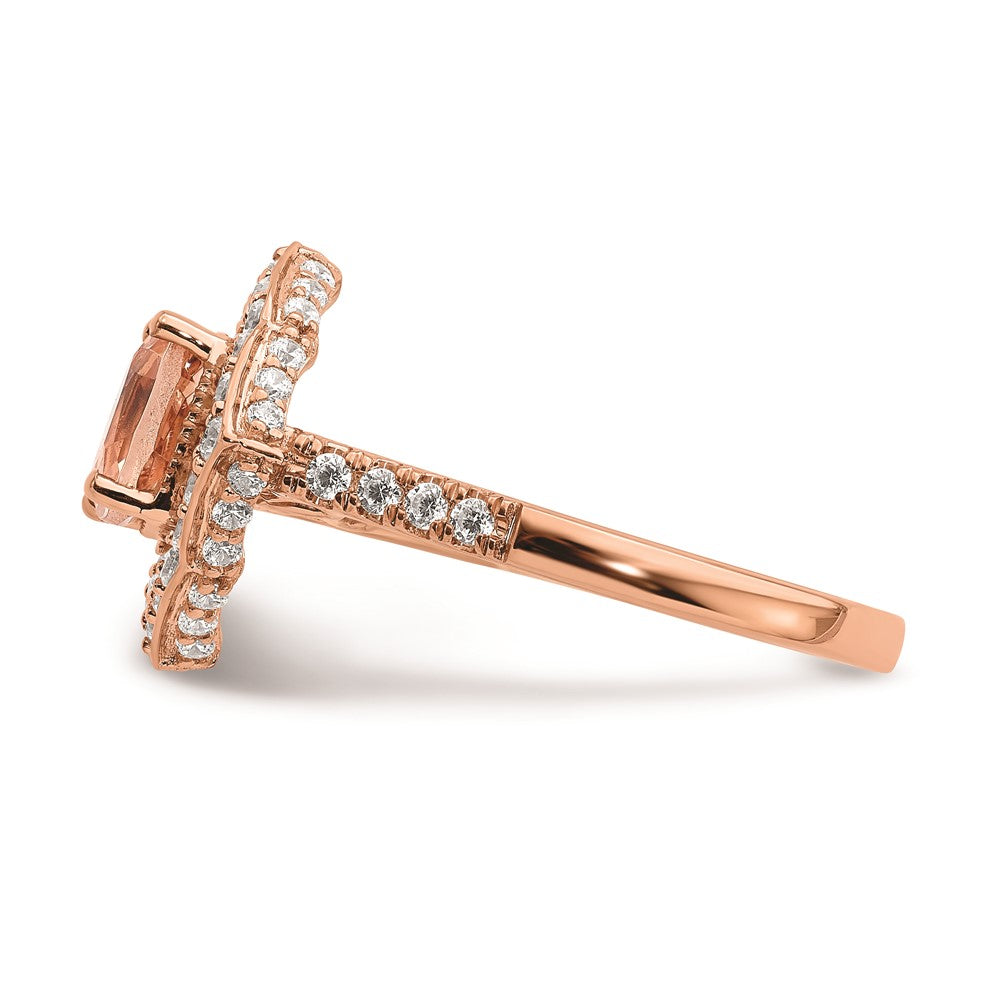 14K Roségold Morganit Verlobungsring mit echten Diamanten und Halo-Fassung