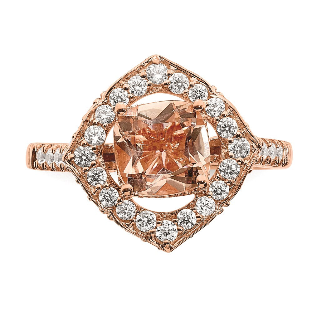 14K Roségold Morganit Verlobungsring mit echten Diamanten und Halo-Fassung