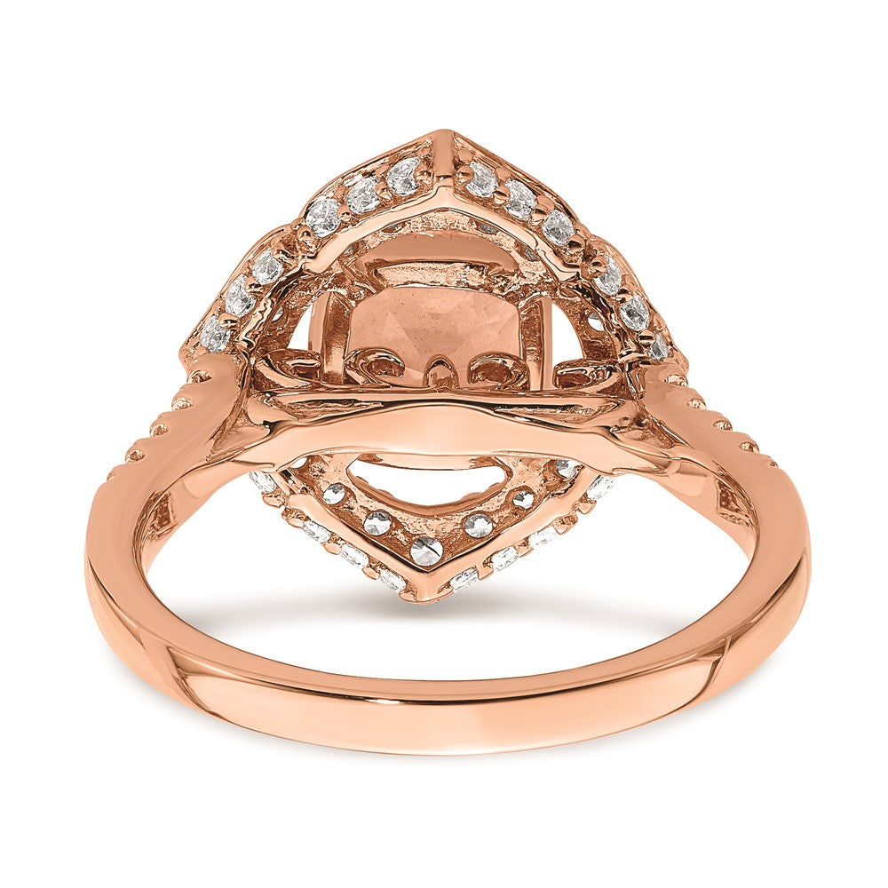 14K Roségold Morganit Verlobungsring mit echten Diamanten und Halo-Fassung