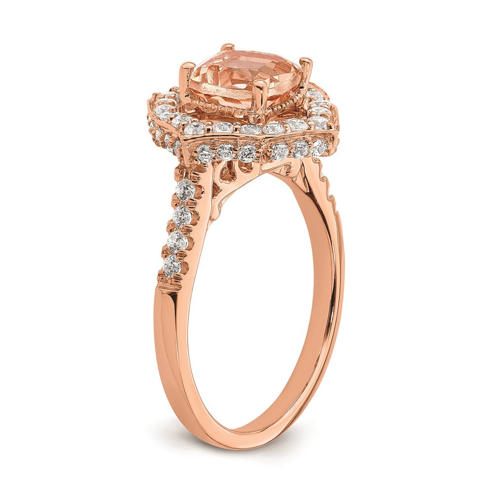 14K Roségold Morganit Verlobungsring mit echten Diamanten und Halo-Fassung