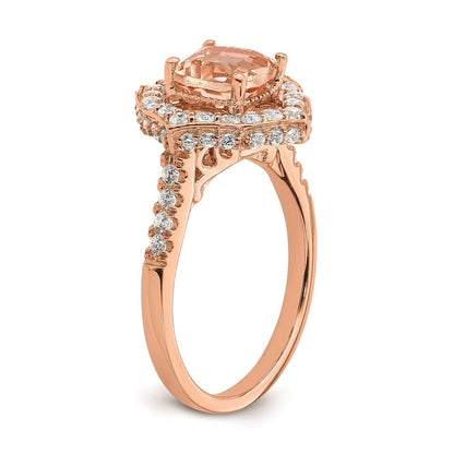 14K Roségold Morganit Verlobungsring mit echten Diamanten und Halo-Fassung