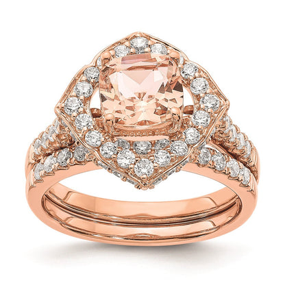 14K Roségold Morganit Verlobungsring mit echten Diamanten und Halo-Fassung