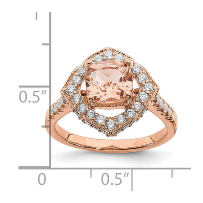 14K Roségold Morganit Verlobungsring mit echten Diamanten und Halo-Fassung