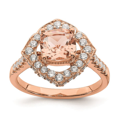 14K Roségold Morganit Verlobungsring mit echten Diamanten und Halo-Fassung
