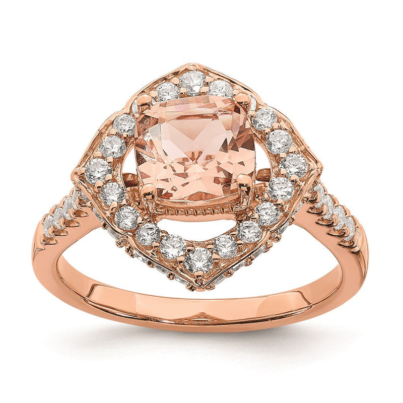 14K Roségold Morganit Verlobungsring mit echten Diamanten und Halo-Fassung