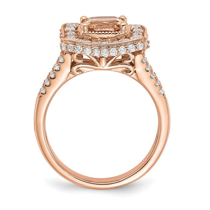 14K Roségold Morganit-Verlobungsring mit echten Diamanten und Halo-Fassung